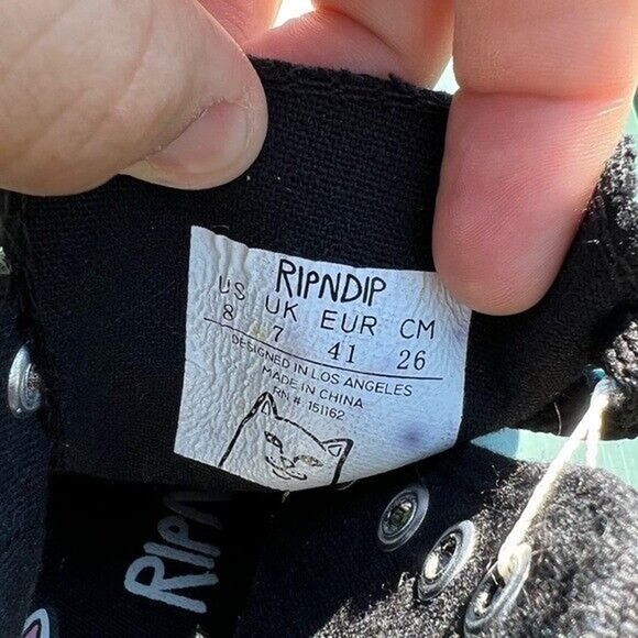 NWT Ripndip black and white lace up ankle high shoes w/ cat flipping off detail - Picture 7 of 12